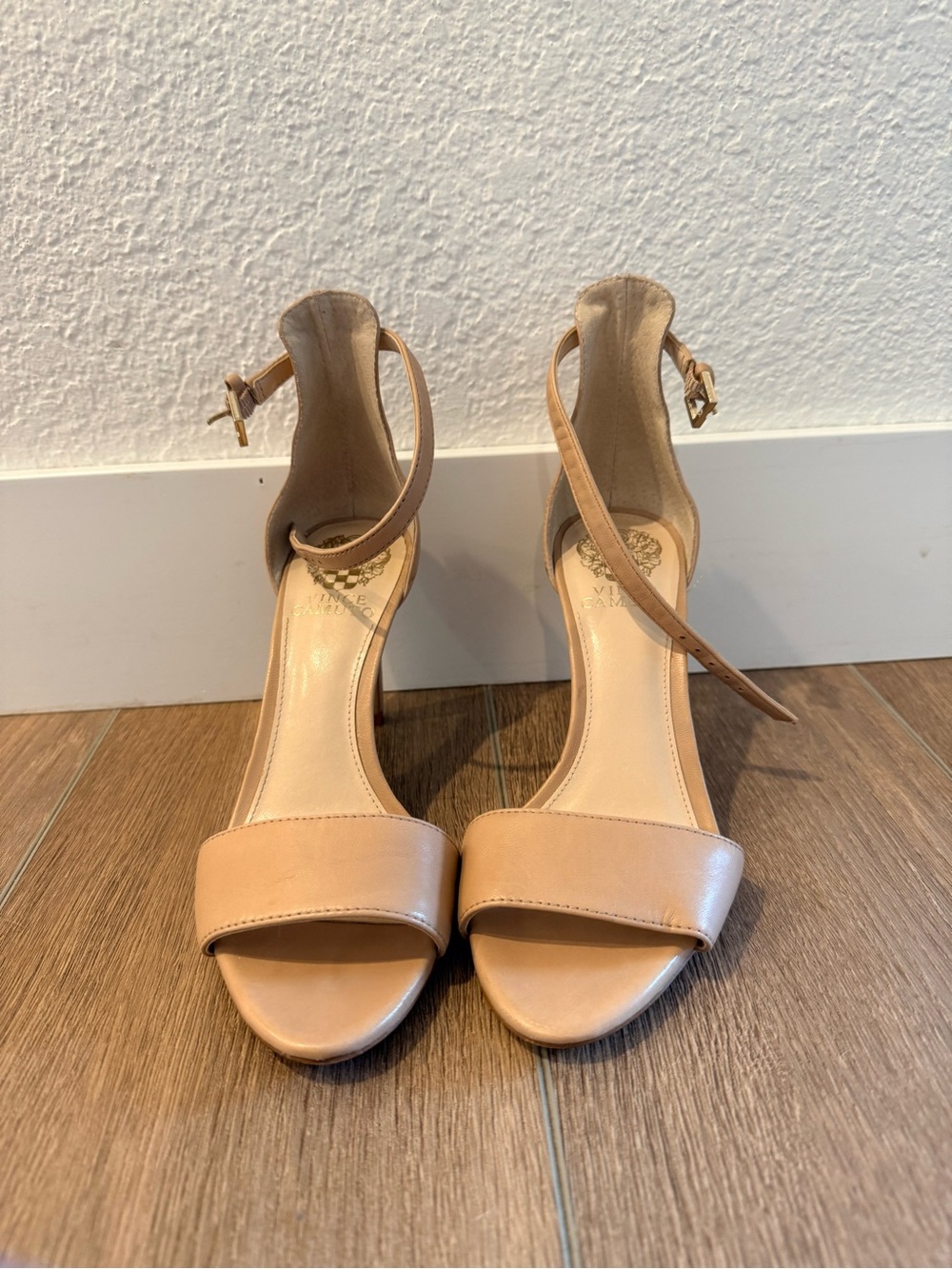 Vince Camuto Nude Open-Toe Ankle-Strap Heels